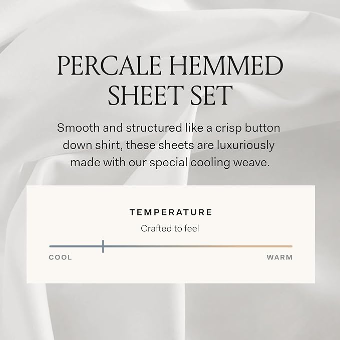 BOLL & BRANCH Percale Hemmed Sheet Set - Cooling Breathable Bed Sheets for Hot Sleepers - Twin, Shore - Luxury 100% Organic Cotton - 1 Flat, 1 Fitted, 2 Pillowcases