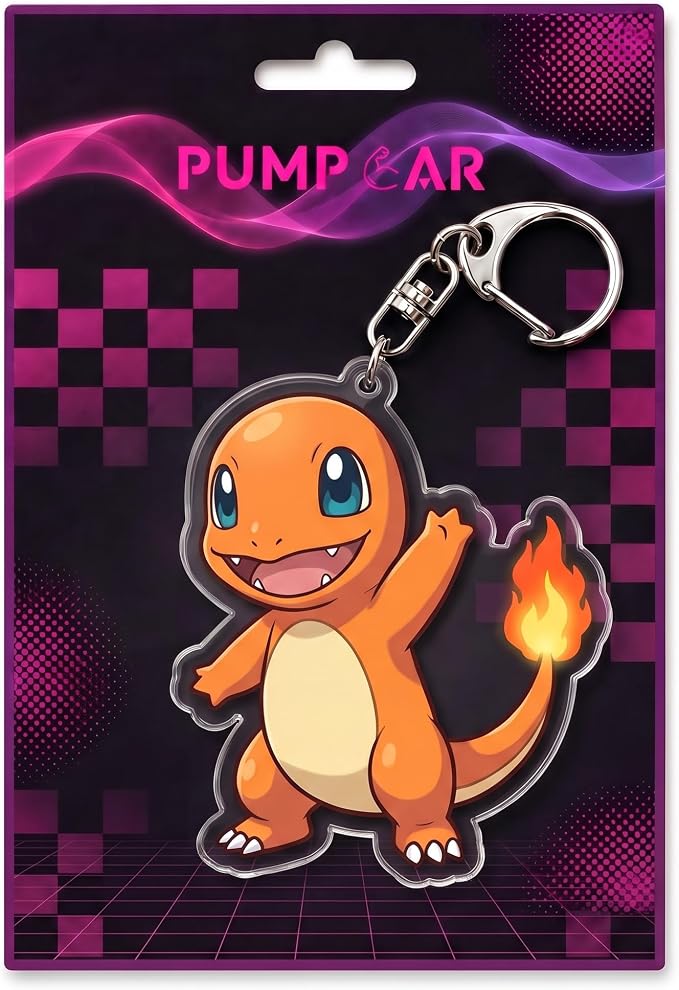 PumpCar Acrylic Keychain Double-Sided Charm Key Ring with Metal Clip Backpack Charm Bag and Car Key Accessory Collectible