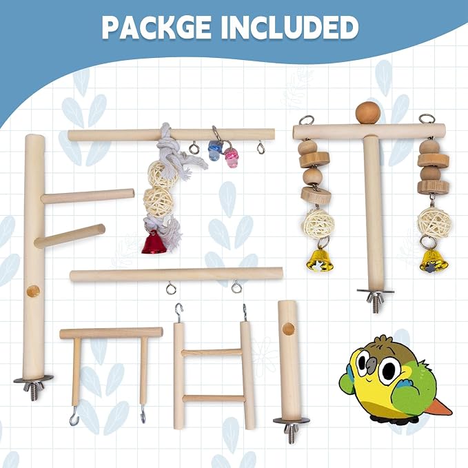 PINVNBY Bird Playground Parrot Play Gym Parakeet Cage Play Stand Wooden Perches Playpen Ladders Conure Chewing Climbing Swing Toy Birdcage Accessories for Small Cockatoo Cockatiel Lovebirds Budgie