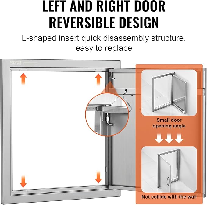 VEVOR BBQ Access Door - 18W x 20H Inch Stainless Steel Vertical Door for Grilling Station