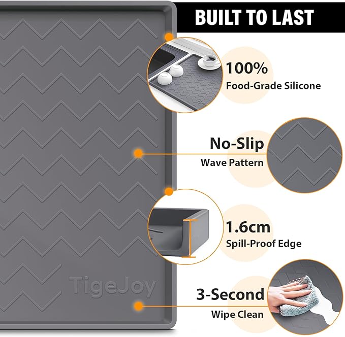TigeJoy 31" x 19" Under Sink Mats for Kitchen Waterproof, Leak-Proof Silicone Mat Sink Protector and Cabinet Liner, Kitchen Essentials Organizer and Storage, Boot or Shoe Tray, Pet Feeding Mat