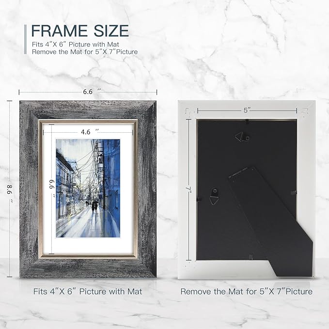 XUANLUO 5x7 Picture Frames Set of 4 Rustic Retro Photo Frame with HD Plastic Cover for Wall Mount and Tabletop Display Family Friends Wedding Gift