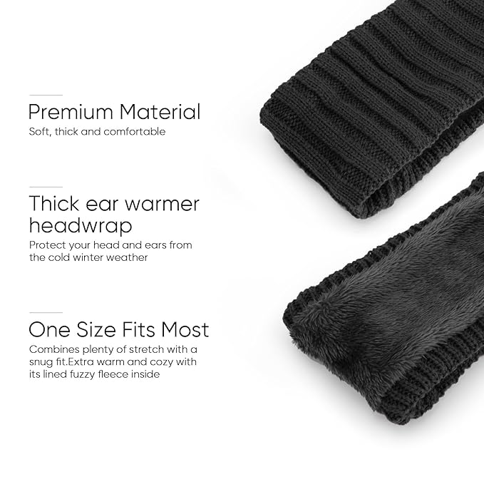 AQOKKA Knit Winter Headbands for Women Fuzzy Wool Fleece Lined Ear Warmers Elastic Turban Crocheted Head Wrap Winter Accessories for Women Cold Weather