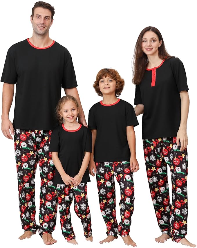 Christmas Pajamas for Family Matching Holiday PJ's Jammies Sets with Short Sleeve Tee and Pants Sleepwear Loungewear