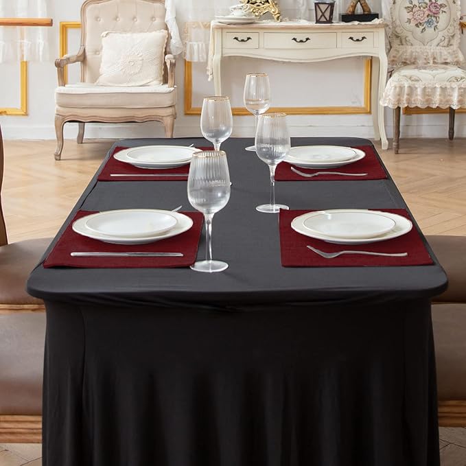 Cloth Burgundy Placemats Set of 8, Linen Type Fabric Placemats Machine Washable Heat Resistant Placemats Polyester Place Mats for Halloween, Thanksgiving and Christmas Dining Table (Burgundy)