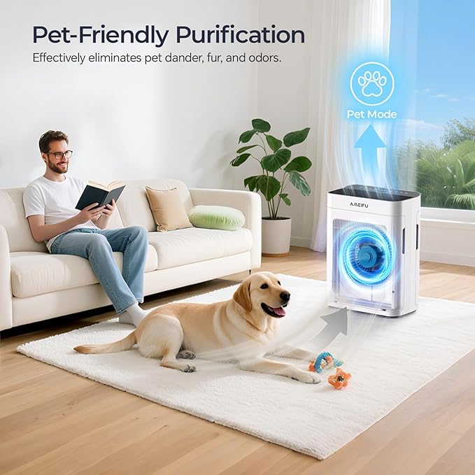 Air Purifiers for Home Large Room 3000 Ft2 with Washable Pre-filter, 3-Stage HEPA Double-Sided Air Purifier, Smart WiFi APP Control, Sleep Mode, Air Cleaner for Pets Hair, Dust, Smoke, White