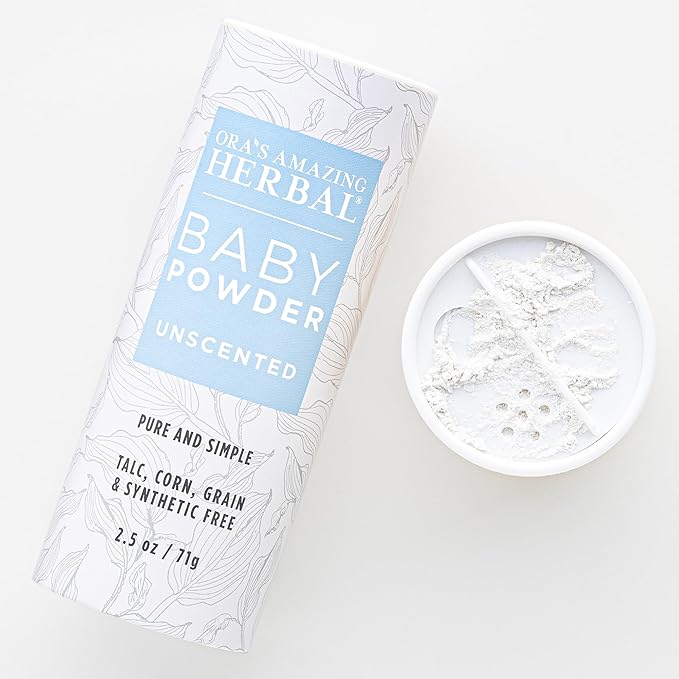 Ora's Amazing Herbal Talc Free Baby Powder, Cornstarch Free, Unscented Fragrance Free Arrowroot Powder