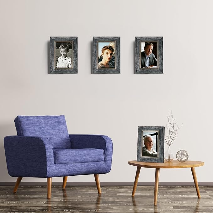 XUANLUO 4x6 Picture Frames Set of 4 Rustic Retro Photo Frame with HD Plastic Cover for Wall Mount and Tabletop Display Family Friends Wedding Gift