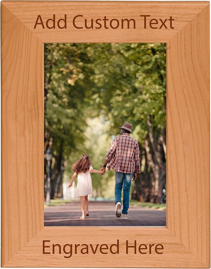 Personalized Add Your Custom Text Hanging/Tabletop Wall Natural Alder Wood Picture Photo Frame Customizable (4x6-inch Vertical)
