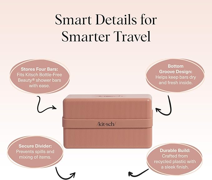 Kitsch 4-Compartment Travel Soap Case – Bar Soap Holder & Organizer, Travel Case for Bars – TSA-Approved – Lightweight, Durable, Leak-Proof, Made from Recycled Plastic – Terracotta