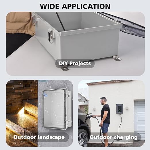 Waterproof Outdoor IP67 Junction Box (13.8"x9.8"x5.9") with Mounting Plate, Hinged Clear Cover and Wall Brackets - Weatherproof ABS Plastic Electrical Enclosure for DIY Projects(350x250x150mm)