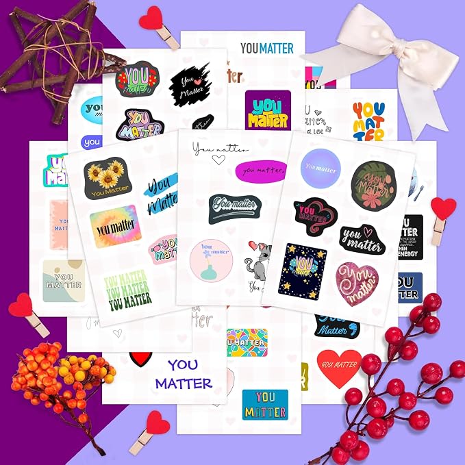 100Pcs You Matter Stickers for Water Bottle and Laptop - Encouragement Party Supplies & Decorations, Waterproof Vinyl Positive Decals, Inspirational Stickers Laptop Decals, Gifts for Women & Men