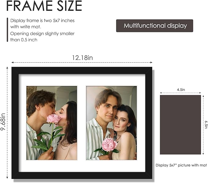 8.5x11 Double 5x7 Picture Frame Double Picture Frame Displays Two 5x7 inch Photos Available Horizontal Wall Mounting Display and Vertical Black