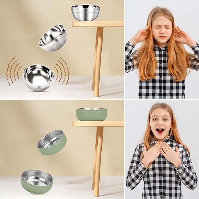 ShineMe Baby Bowls 2 Pack, Stainless Steel Bowls for Kids with Detachable Thick Colored Silicone Shell, Unbreakable Toddler Bowls for Soup, Cereal, Snack...