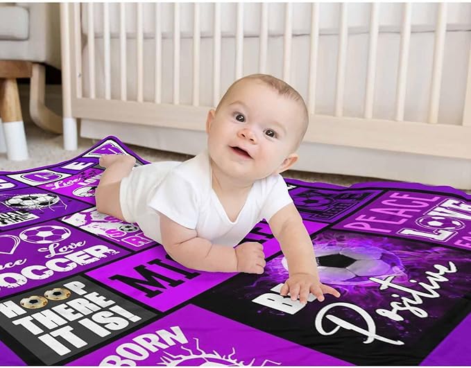 D-Story Personalized Custom Blankets with Name, Monogrammed Soccer Blanket Gifts for Kids & Baby