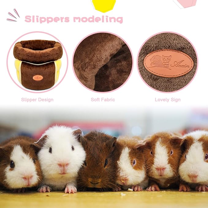 YUEPET Guinea Pig Bed Cuddle Cave, Warm Fleece Hideout, Brown | Cozy Guinea Pig House, Portable Guinea Pig Hideout, Soft Coral Fleece, Washable Cushion, Folds Flat for Storage