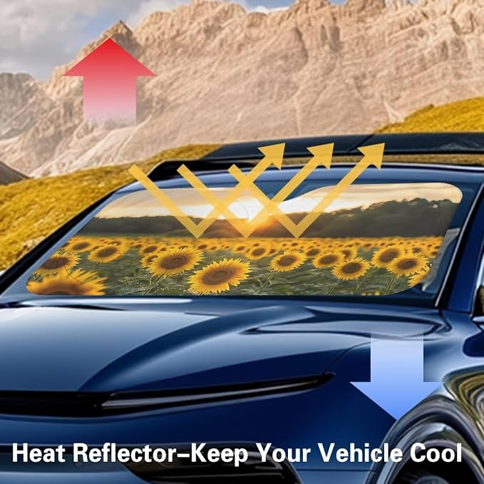Sunrise Sunflower Car Windshield Sun Shade Heatshield Automotive Interior Cover Sun Visor Protector Blocks UV Rays Keep Your Vehicle Cool
