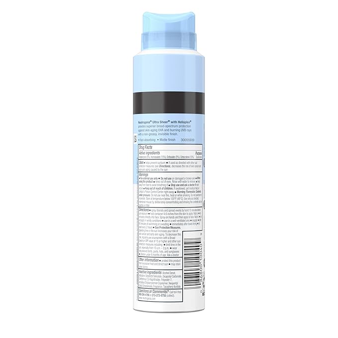 Neutrogena Ultra Sheer Body Mist Sunscreen Spray, Broad Spectrum SPF 70, Lightweight Spray Sunscreen, Non-Greasy & Water Resistant, Oil-Free & Non-Comedogenic UVA/UVB, 5 oz, Pack of 3