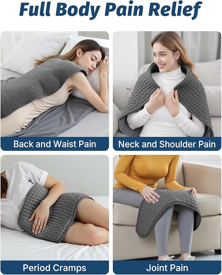 Heating Pad for Period Cramps Back Neck and Shoulders Pain Relief, 17”×33” Large Heated Pad with 4 Level Timing, 6 Level Heat Setting and Auto Shut Off, Gifts for Women, Men
