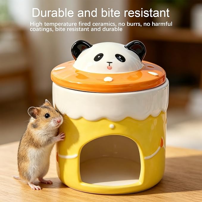 Ceramic Igloo Hamster Hideout,Panda Shape Hamster House with ice Box(Panda) | Habitats Cool Bed Ideal for All Season Cave Mini Hut Cage for Syrian & Dwarf Hamsters, Gerbils, Mice Other Small Pets