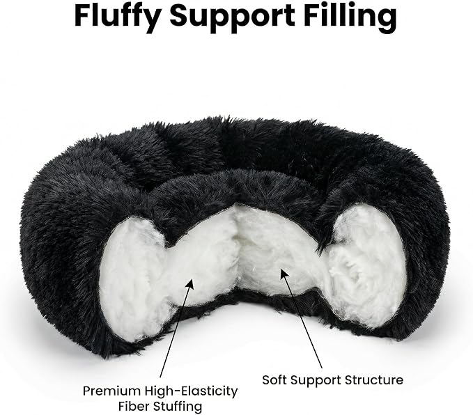 Guinea Pig Bed for Small Animal for Dwarf Rabbits/Hamster/Hedgehog/Ferrets | 11.8 Inch Small Animal Beds Washable，Hideout Soft & Comfortable Donut Bed,Black
