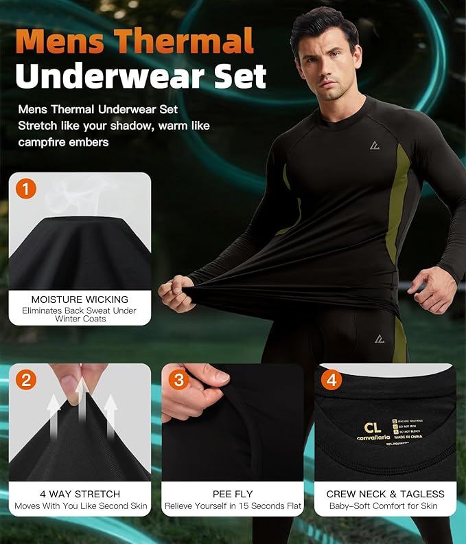 CL convallaria Thermal Underwear Long Johns Set Mens Winter Gift Hunting Gear Sport Base Layer Bottom Top