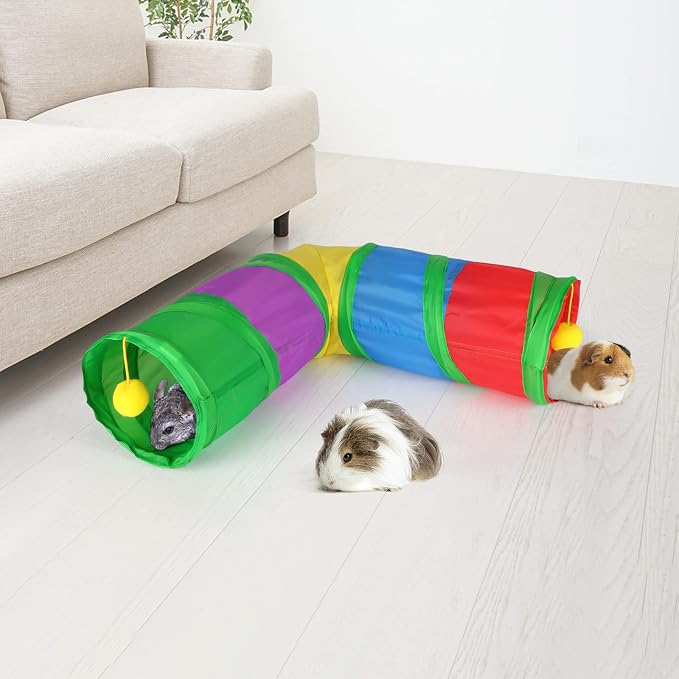 Rypet Guinea Pig Tunnels and Tubes 2-Way L-Type Collapsible for Small Pets | 2 Configurations for Exploration, Interactive Ball Engages Pets, Foldable & Portable, Cozy Hideout for Rabbits Hedgehogs
