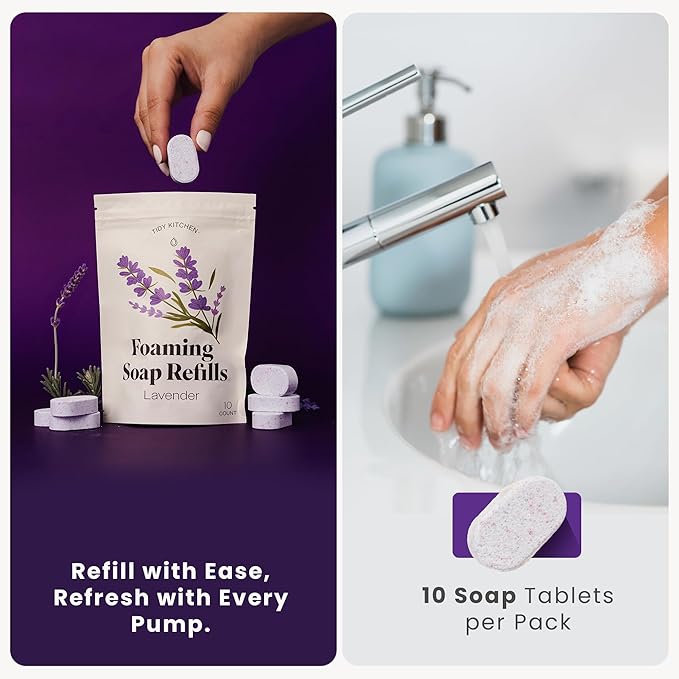 Foaming Hand Soap Refills – Rich, Moisturizing Lather in Lavender Scent, Works with Dispensers, 10 count