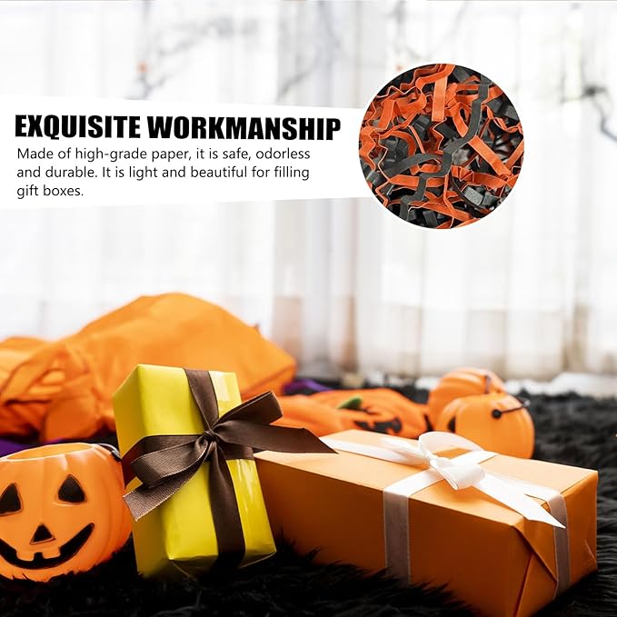 ZEBMOON 2 LB Black Orange Crinkle Cut Paper Shred Filler Great for Gift Wrapping, Halloween Basket Filling, Birthday, Wedding, Thanksgiving, Christmas Day, New Year Party Decorations Filling Supplies
