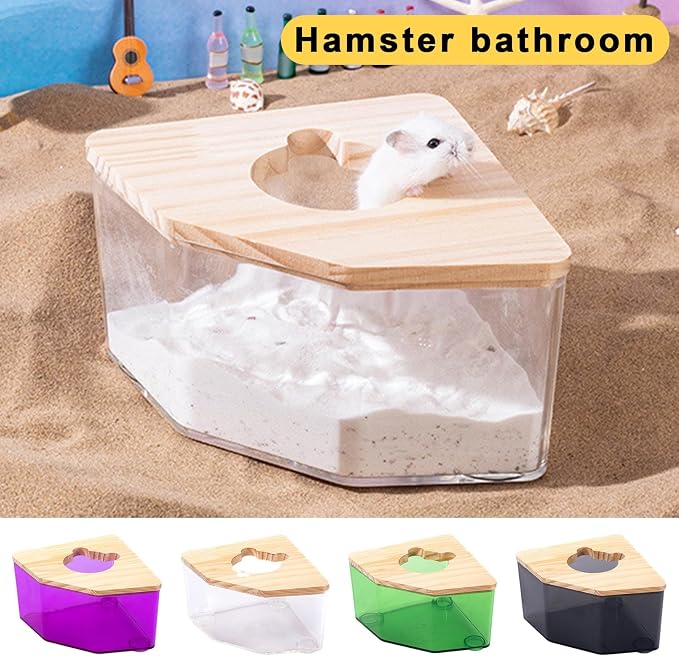 Large Hamster Sand Bath, Hamster Dust Bath House, Hamster Digging Box, with Wood Cover, Hamster Litter Box Multiple Colors, Sand Bath Container for Small Pets Clear