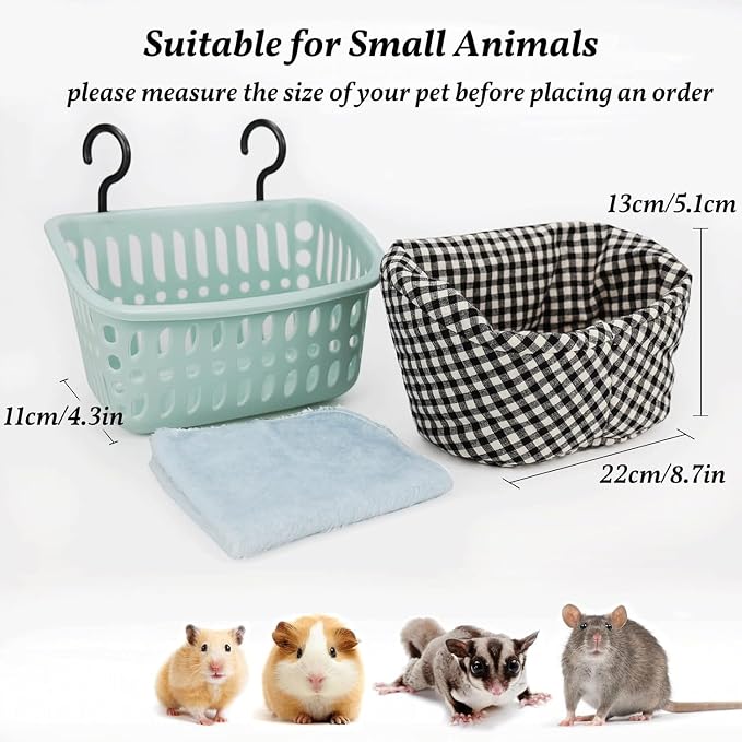 JWShang Rat Hammock for Cage - Small Animal Hanging Basket Bed with Sturdy Hooks, Cozy Pet Rat Cage Accessories for Guinea Pig Chinchilla Sugar Glider Ferret (Blue, L)