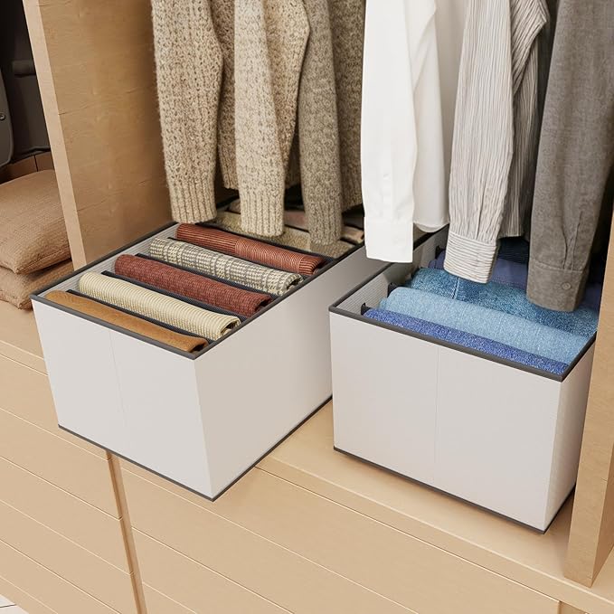 Wardrobe Closet Organizer and Storage for Clothes - 7 Grids Foldable Drawer Dividers Organizers for Jeans | Pants | Shirts | Leggings, Stackable Clothing Bins for Closets Organization (1PCS)