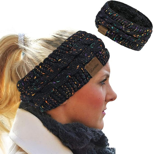 Loritta Womens Ear Warmers Headbands Winter Warm Fuzzy Cable Knit Head Wrap Fleece Lined Gifts