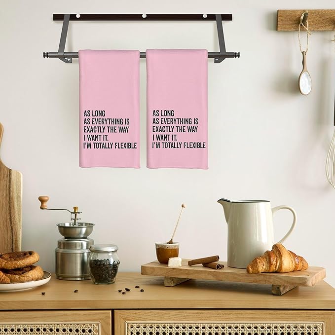 Funny Kitchen Towels - As Long As Everything is Exactly The Way I Want It I'm Totally Flexible Decorative Hand Towels for Bathroom, Funny Dish Towels for Kitchen, Pink Towel