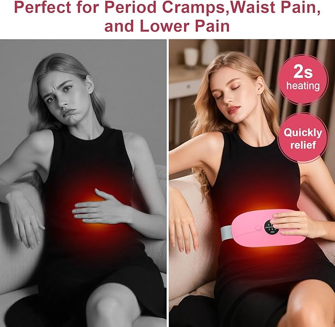 Heating Pad for Period Cramps, 3 Heat Levels and 3 Massage Modes, Portable Heating Pad for Menstrual Cramps, Cordless Electric Period Belt Back Belly Heat Pad, Pink