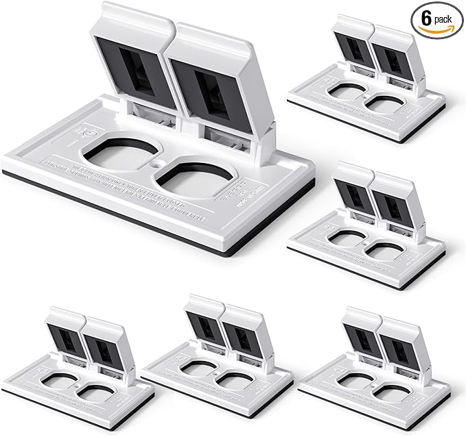 ELEGRP Horizontal Outdoor Cover for Duplex Receptacles, 2-Hole Weatherproof Wall Plate, Outdoor Electrical Outlet Cover, Standard Size 1-Gang 4.55” x 3.02”, Thermoplastic, 6 Pack, White