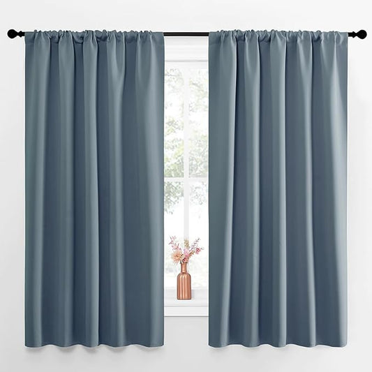 NICETOWN Blackout Curtains for Living Curtains, Smoky Blue, Set of 2, 52 by 63 Inch, Window Treatment Blackout Curtain Panels, Home Decor Thermal Insulated Solid Drapes for Bedroom