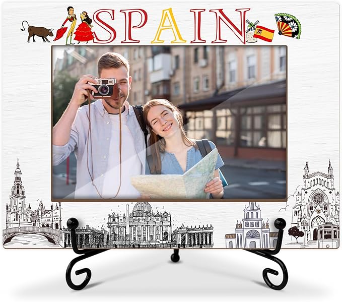 Spain Gifts Wood Photo Frame Wedding Honeymoon Vacation Gifts for Couple Tabletop Display 4 x 6 Picture Frame Gifts for Friends BFF, Spain Souvenirs Home Office Desk Holiday Decorations -13