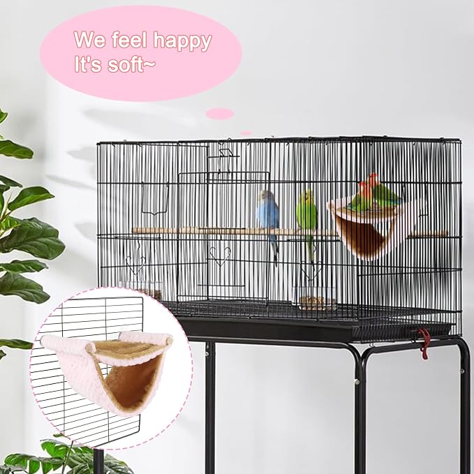 BWOGUE Bird Nest Bed Hanging Hammock, Parakeet Bed for Cage, Cockatiel Bed | Warm Fleece Snuggle Hut, Double-Layer Comfort, Wooden Perch Setup, Washable Hammock
