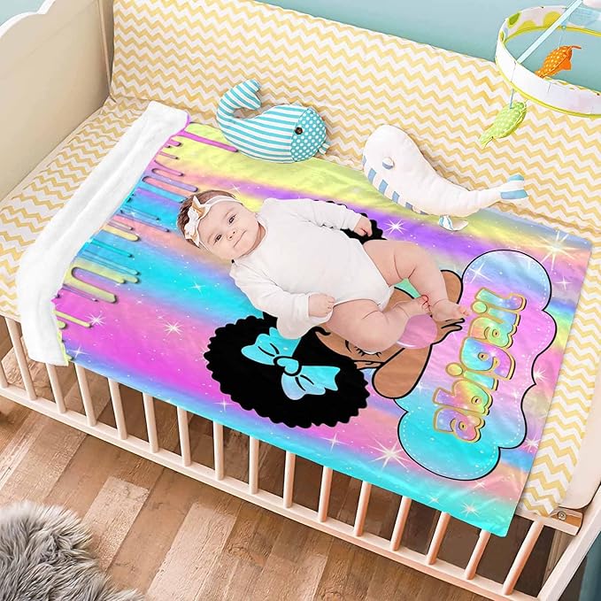 D-Story Personalized Blanket with Name - Custom for Adult, Kids, Baby - Monogrammed Black Girl Blanket - Gifts for Girls Boys