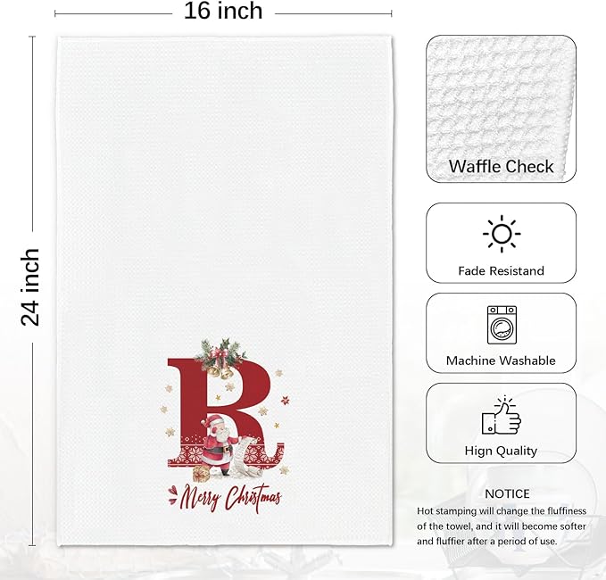 Christmas Initial Letter R Kitchen Towels Personalized Gifts Dish Towels Hand Towels for Kitchen Decorations, Christmas Birthday Gifts for Women, 24x16 Inch