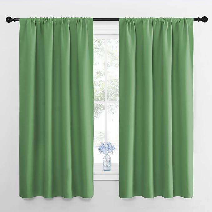 NICETOWN Kitchen Curtains, Short Blackout Curtains & Drapes, Froest Green, 34 in x 45 in (W x L), Set of 2, Thermal Insulated Rod Pocket Window Treatment Draperies for Nursery
