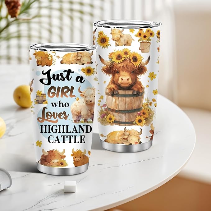 Highland Cows Cup Tumbler Travel Mug with Brush & Straw 20oz Cow Gifts | Cute Cow Gifts for Women Girls Mom Friends Lovers Cowgirl, Farming Gift for Christmas Birthday, 1 PCS
