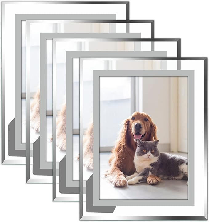 Vienrose 5x7 Picture Frame Set of 4, Clear Glass Photo Frames with Silver Edge, Horizontal or Vertical Display for Tabletop, Desk, Home, Office Decoration
