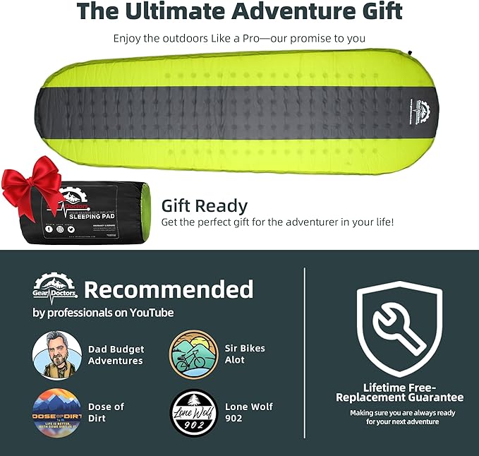 Gear Doctors Oxylus 4.3R-Value Insulated Foam Self Inflating Sleeping Pad Camping—Sleeping Pad Backpacking Air Mattress—Camping Mattress Self Inflating Camp Mat 4 Seasons Sleep Mat—Camp/Floor/Tent/Cot