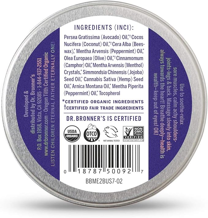 Dr. Bronner's - Organic Magic Balm - Arnica-Menthol, Made w/Organic Beeswax & Hemp Oil, Moisturizes & Soothes Hands, Face, & Body (2 oz, 2-Pack)