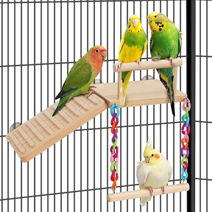 Bird Perches Platform Swing with Climbing Ladder Birds Toys Cage Accessories for Cockatiels, Lovebirds, Pacific Parrotlets,Chinchilla, Hamster Play Gym Exercise Stand