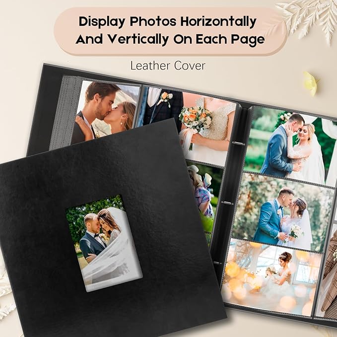 1000 Pocket Photo Album 4x6 Leather Cover, Extra Large Capacity Holds 1000 Horizontal and Vertical Photos, Acid Free Non Stick Pages with Front Window, Perfect for Wedding Family Baby Memories (Black)