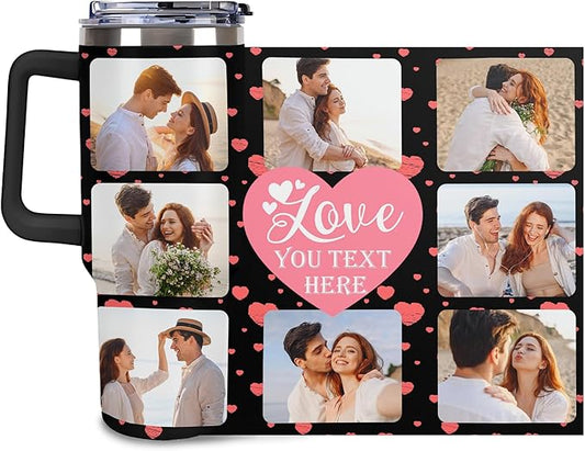 Personalized Tumbler Custom Insulated Travel Mug Custom Drinking Coffee Cup with Photos and Text 40oz Christmas Birthday Gift