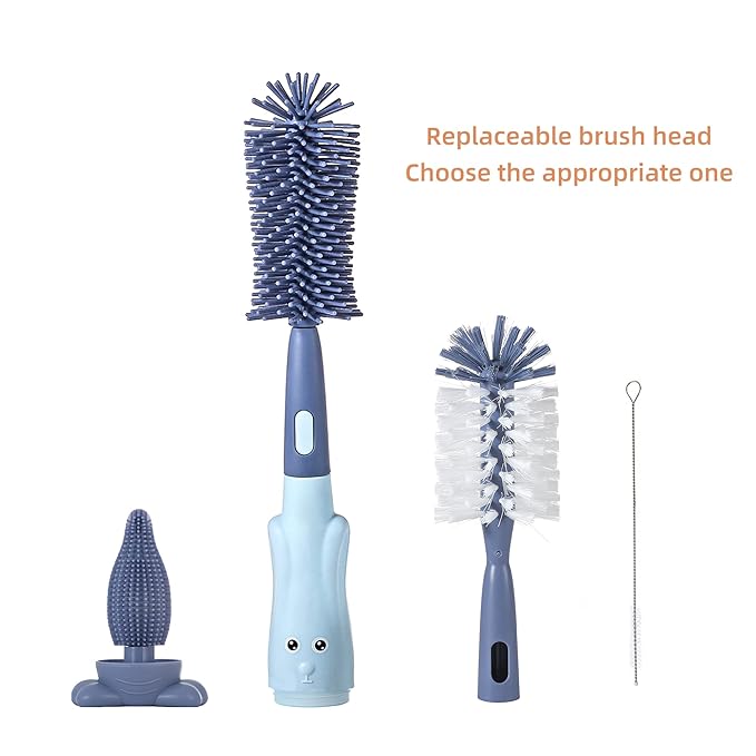 Chemimoso Cup Cleaning Brush, Silicone Baby Bottle Brush with Stand, Large Handle Water Bottle Brush Cleaner Set, with a Tiny Cup Lid Gap Cleaning Brush, Cup Lid Cleaner Brushes Kit, Blue